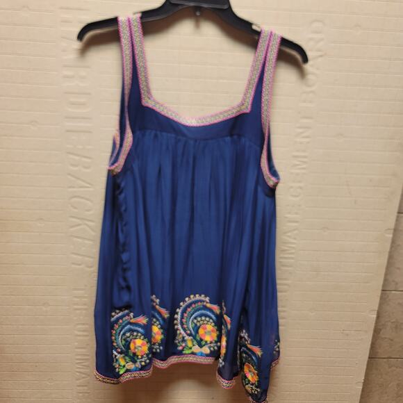 Anthro Tanvi Kedia Nyla Large baby doll top sleeveless blue boho embroidery line - Picture 2 of 8